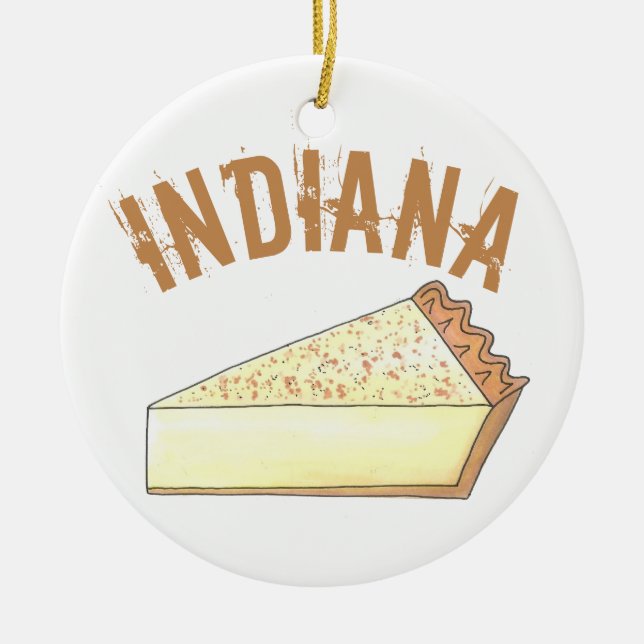 Indiana IN Hoosier Sugar Cream Paj Slice Julgransprydnad Keramik (Framsidan)
