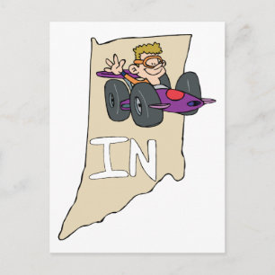 Indiana IN Karta med lustig Tecknad av Indy Tävlin Vykort