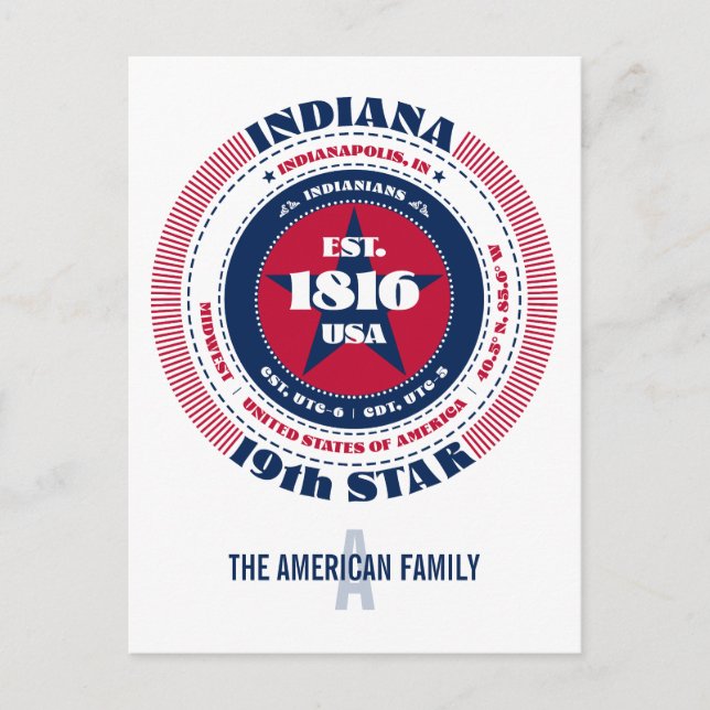Indiana, Indianapolis, IN, Patriotic, Monogram Vykort (Framsida)