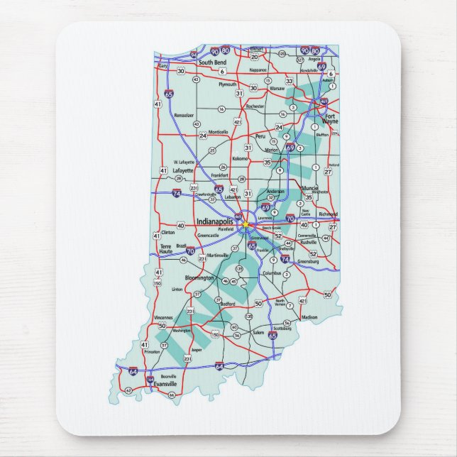 Indiana Interstate karta Mousepad Musmatta (Framsidan)