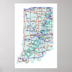 Indiana Interstate Karta Skriv ut Poster