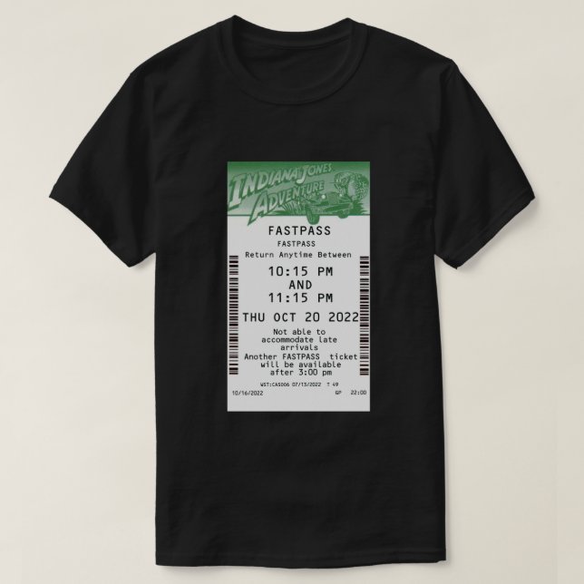 Indiana Jones Äventyr Fastpass oktober 2022 T Shirt (Design framsida)