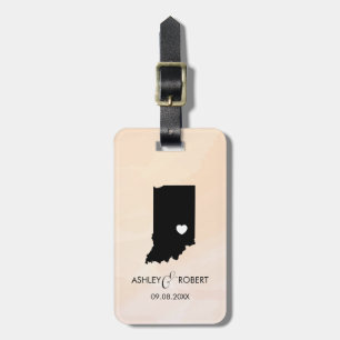 Indiana Karta Bröllop Luggage Tag, parets Namn Bagagebricka
