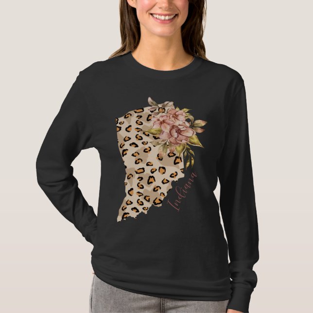 Indiana Leopard Pattern Map Leo State Of Indiana T Shirt (Framsida)