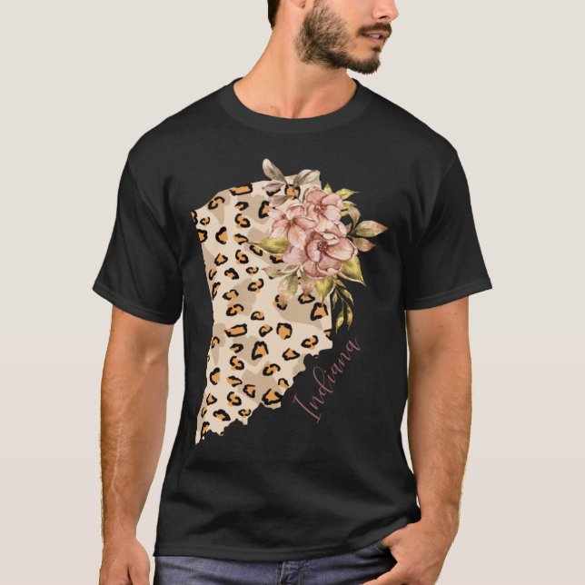 Indiana Leopard Pattern Map Leo State Of Indiana T Shirt (Framsida)