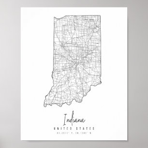 Indiana Minimal Street Karta Poster