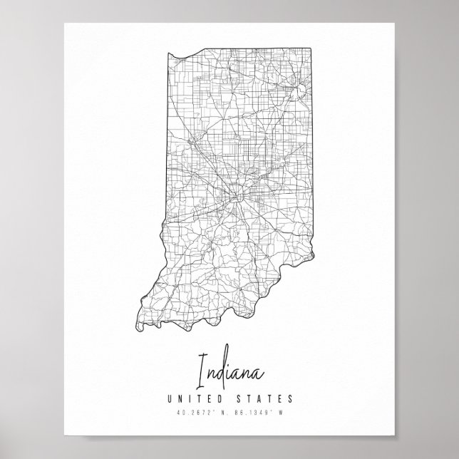 Indiana Minimal Street Karta Poster (Framsidan)