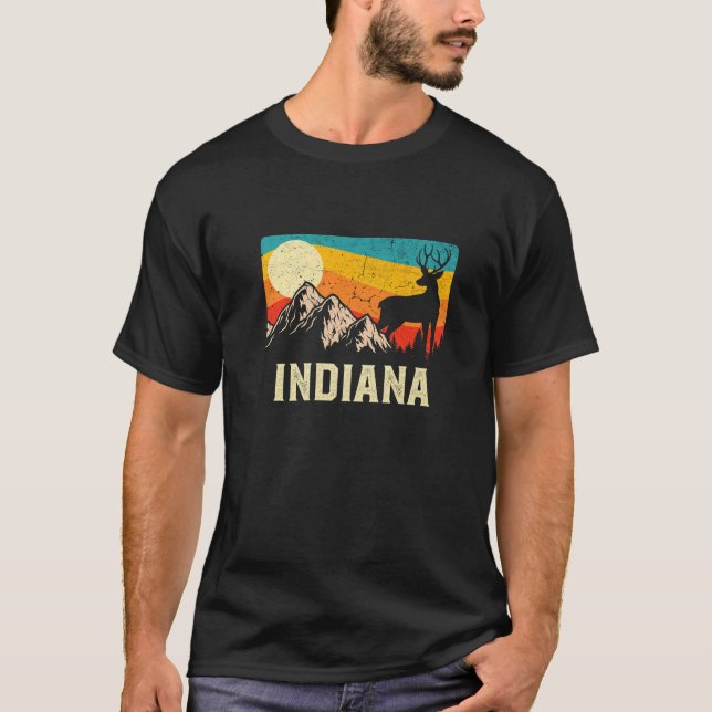 Indiana Nature Vild Hjort Retro Sunset Hiking T Shirt (Framsida)