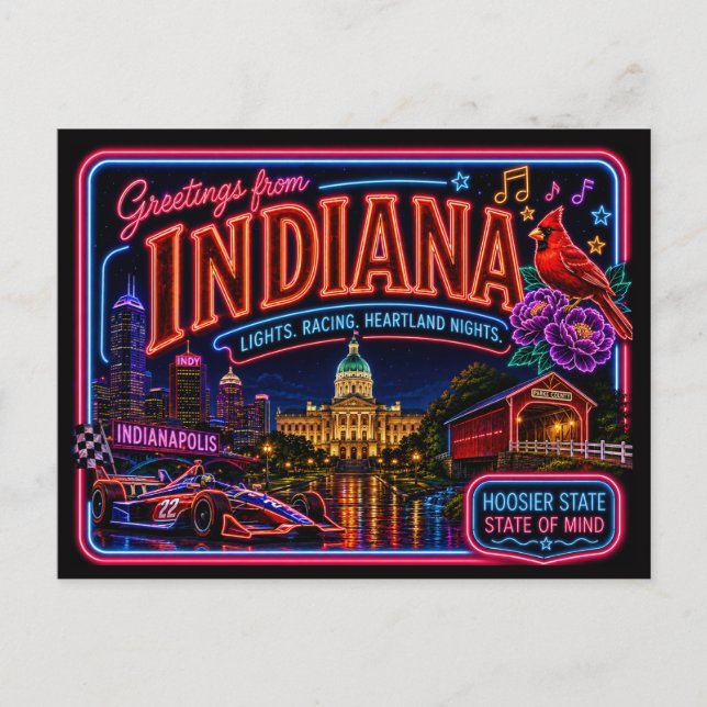 Indiana Neonstat Retro Vintage Vykort (Framsida)