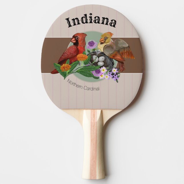 Indiana Northern Kardinals med inhemska växter Pingisracket (Framsidan)