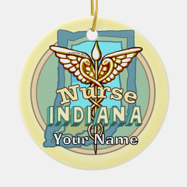 Indiana Nurse Caduceus  Julgransprydnad Keramik (Framsidan)