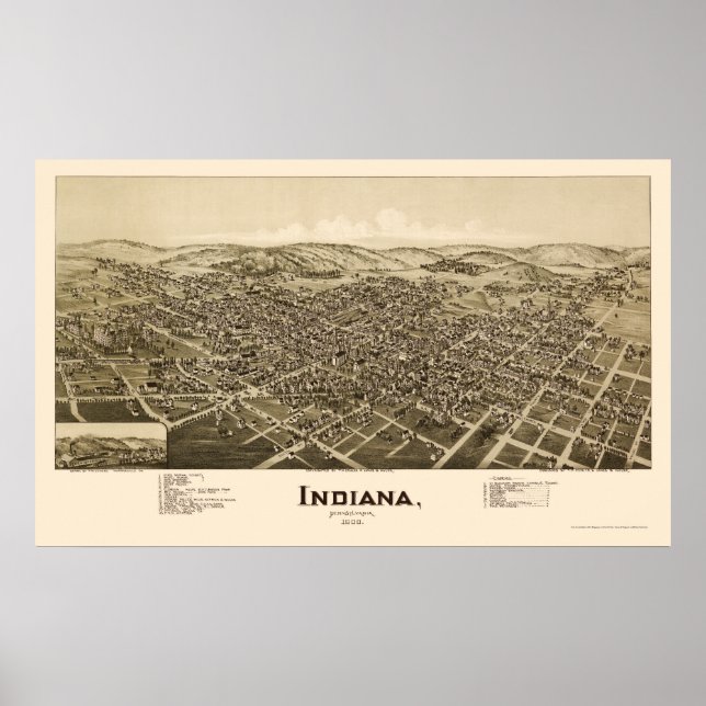 Indiana, PA Panoramic Karta - 1900 Poster (Framsidan)