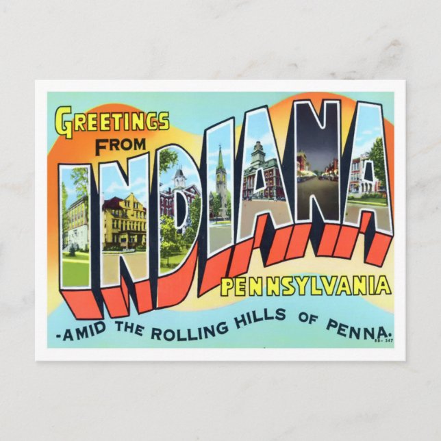 Indiana, Pennsylvania Vintage Big Brev Postcard Vykort (Framsida)