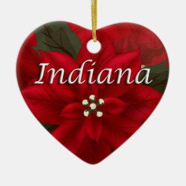 Indiana Red Poinsettia Heart Keepsak Ornament