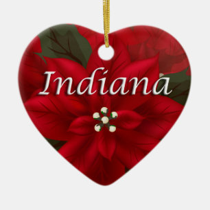 Indiana Red Poinsettia Heart Keepsaké Ornament