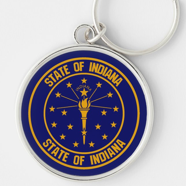 Indiana Round Emblem Rund Silverfärgad Nyckelring (Framsidan)