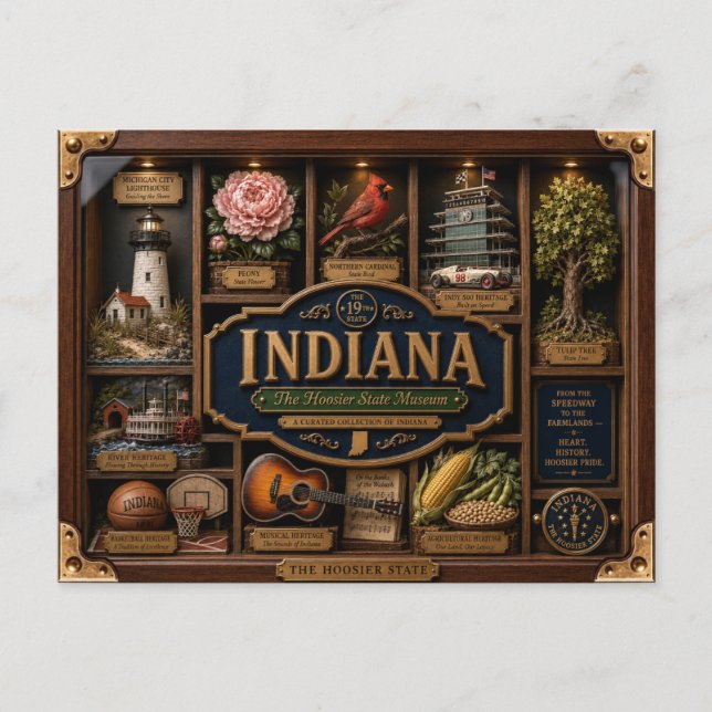 Indiana Shadow Box 3D Figurin Delstat Vykort (Framsida)