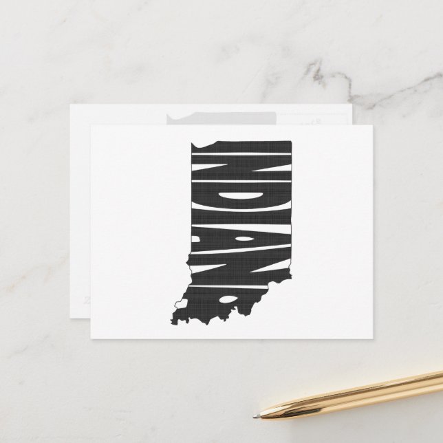 Indiana Shaped Ord Art Black Text Font Indianan Vykort (Fram/Back In Situ)