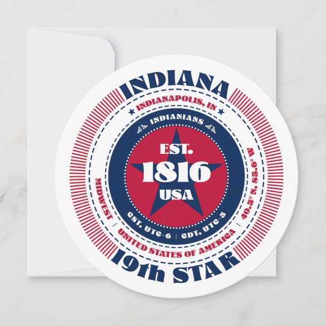 Indiana State Circular Typography-platskort (Framsida)