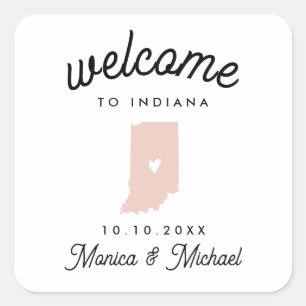 INDIANA State Destination Wedding ANY FÄRG Fyrkantigt Klistermärke