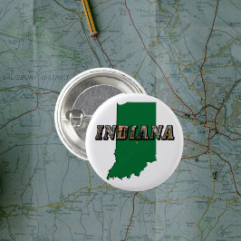 Indiana State Karta Grönt kontur och fototext Knapp