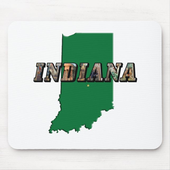Indiana State Karta Grönt kontur och fototext Musmatta (Framsidan)