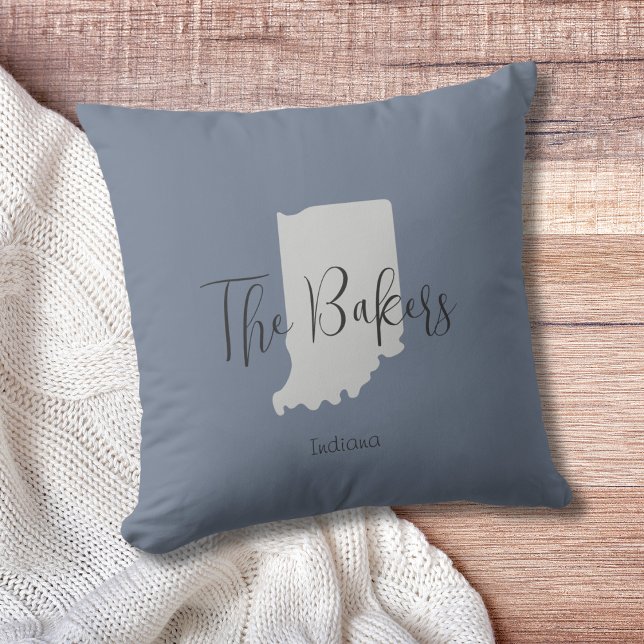 Indiana State-konturfamiljen Namn Dekorativ kudde (Show pride for your state and personalize it!  "love makes this house a home in <your state>")