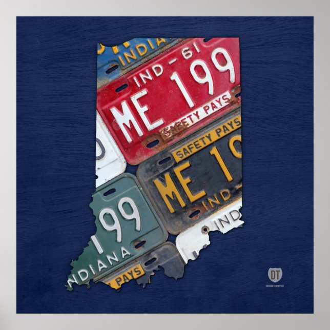 Indiana State License Plate Karta Poster (Framsidan)