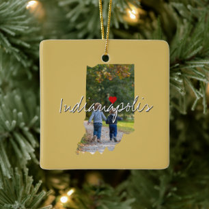 Indiana State Photo infoga och namn Julgransprydnad Keramik