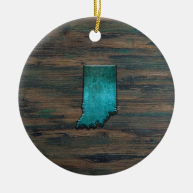 Indiana State Shape Teal Julgransprydnad Keramik (Framsidan)