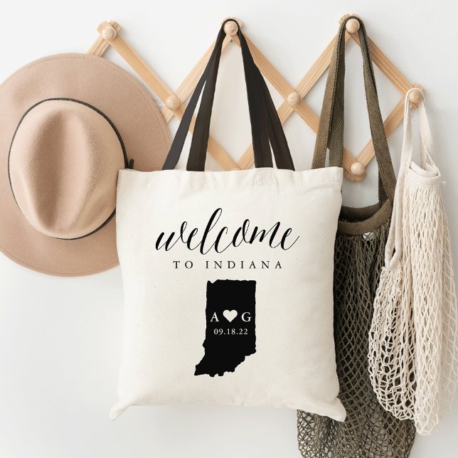 Indiana State Silhouette Bröllop Welcome Tote Tygkasse (Skapare uppladdad)