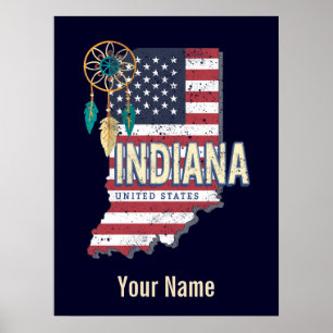 Indiana State United Stater Retro Karta Vintage US Poster