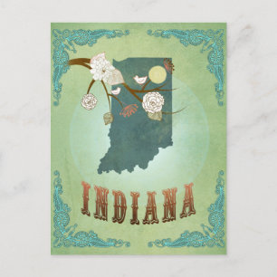 Indiana-staten Karta - Grönt Vykort