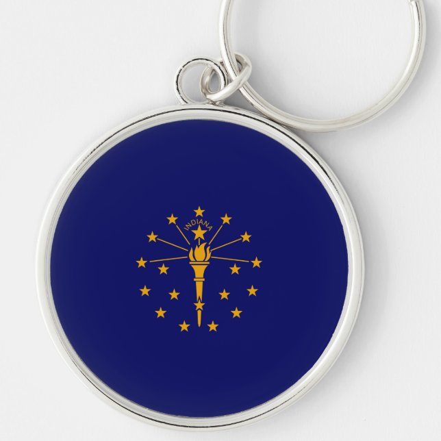 Indiana Statlig flagga Design Rund Silverfärgad Nyckelring (Framsidan)