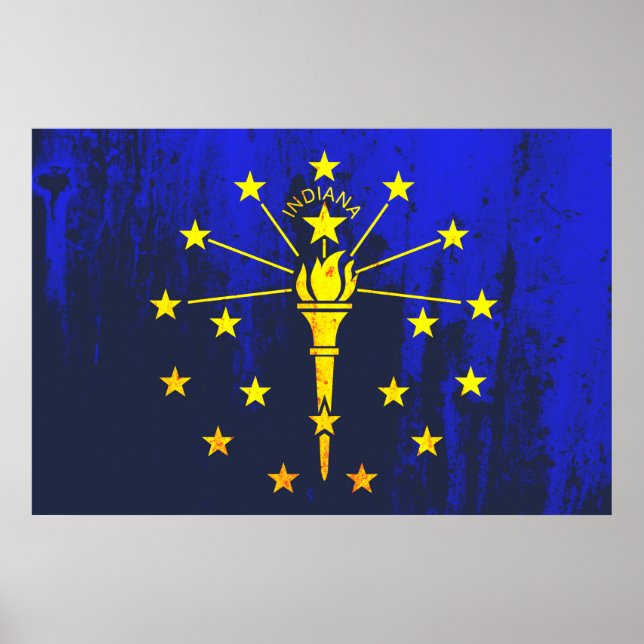 Indiana Statlig flagga Grunge Poster (Framsidan)