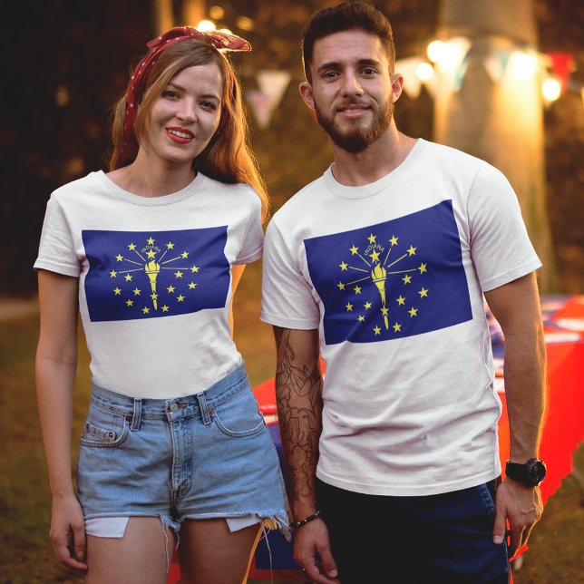 Indiana Statlig flagga i Blue & Guld T Shirt (State Flag of Indiana Unisex T-Shirt)