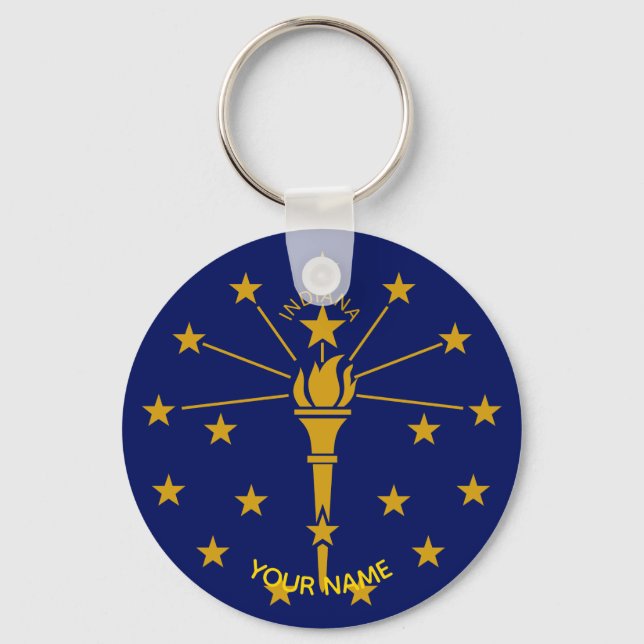 Indiana Statlig flagga Keychain ID-Märkre DITT NAM Nyckelring (Framsida)
