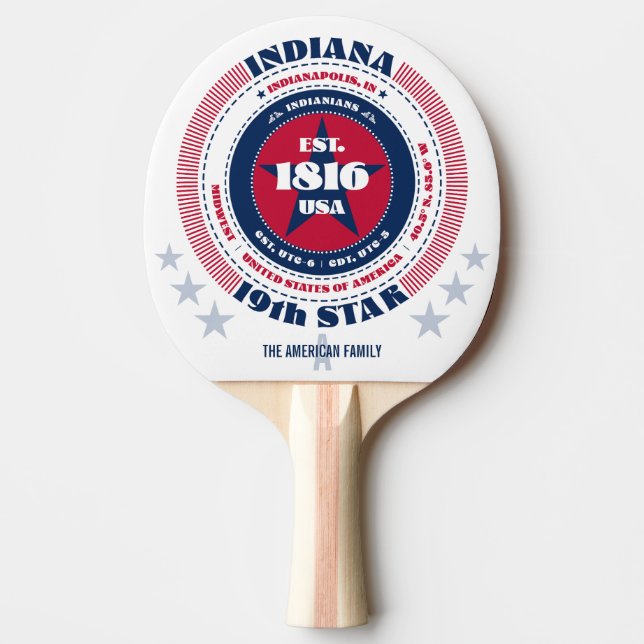 Indiana Statliga Fakta Familj Monogram Pingisracket (Framsidan)