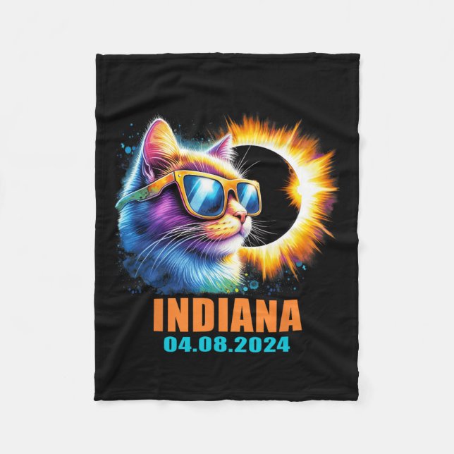 Indiana Total Solar Eclipse 2024 Cat Solar Eclipse Fleecefilt (Framsidan)