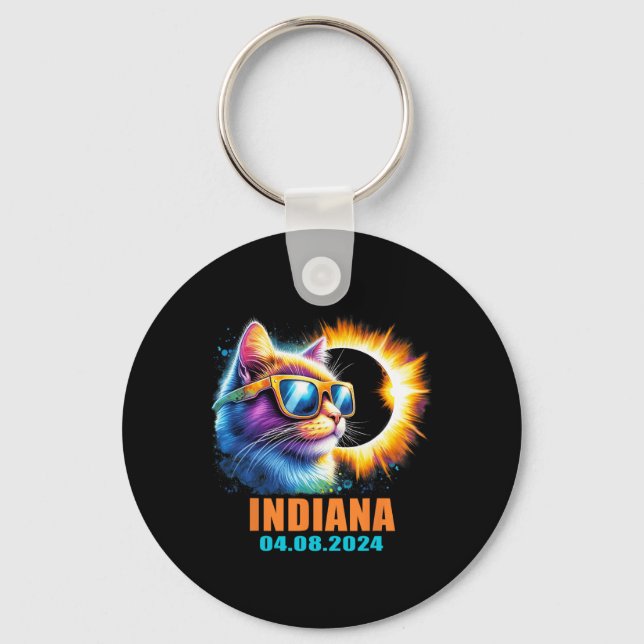 Indiana Total Solar Eclipse 2024 Cat Solar Eclipse Nyckelring (Framsida)