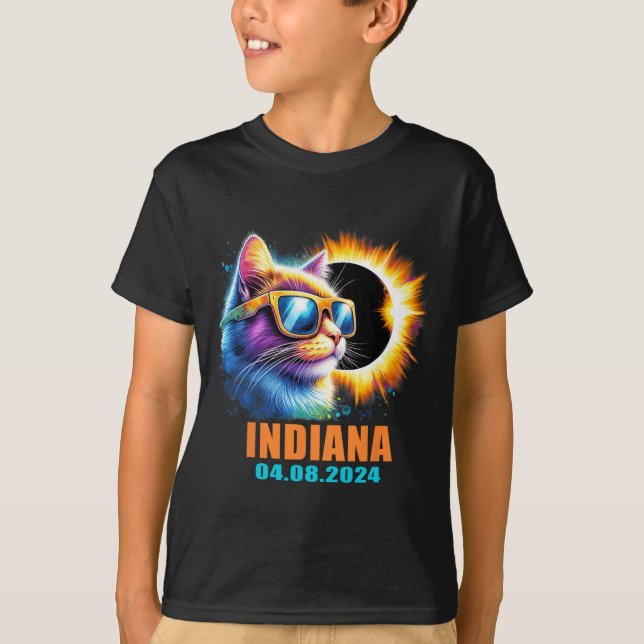 Indiana Total Solar Eclipse 2024 Cat Solar Eclipse T Shirt (Framsida)