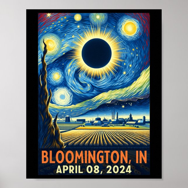 Indiana Total Solar Eclipse 2024 Starry Night Poster (Framsidan)