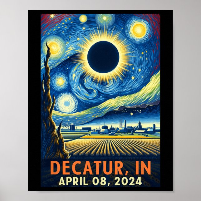 Indiana Total Solar Eclipse 2024 Starry Night Poster (Framsidan)