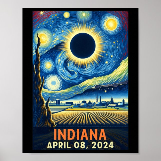 Indiana Total Solar Eclipse 2024 Starry Night Van Poster (Framsidan)