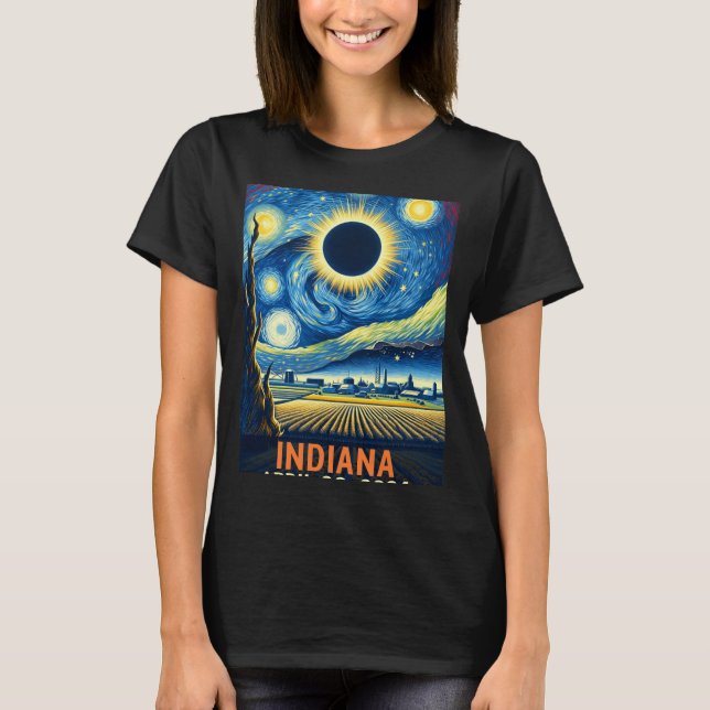 Indiana Total Solar Eclipse 2024 Starry Night Van T Shirt (Framsida)