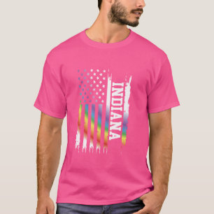 Indiana United Stater Distress Rainbow w US Flagga T Shirt