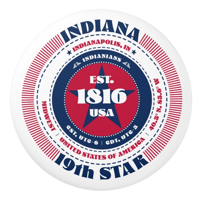 Indiana US State Rött vitt blått Typography Knopp (Framsidan)