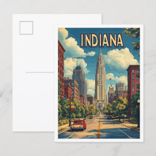 Indiana USA Art Vintage Illustration Travel Vykort