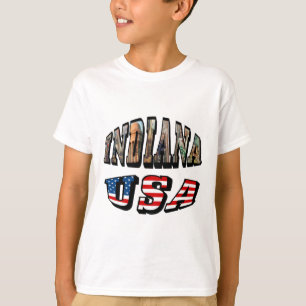 Indiana USA flagga & State Photo Text Tee