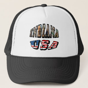 Indiana USA flagga & State Photo Text Truckerkeps